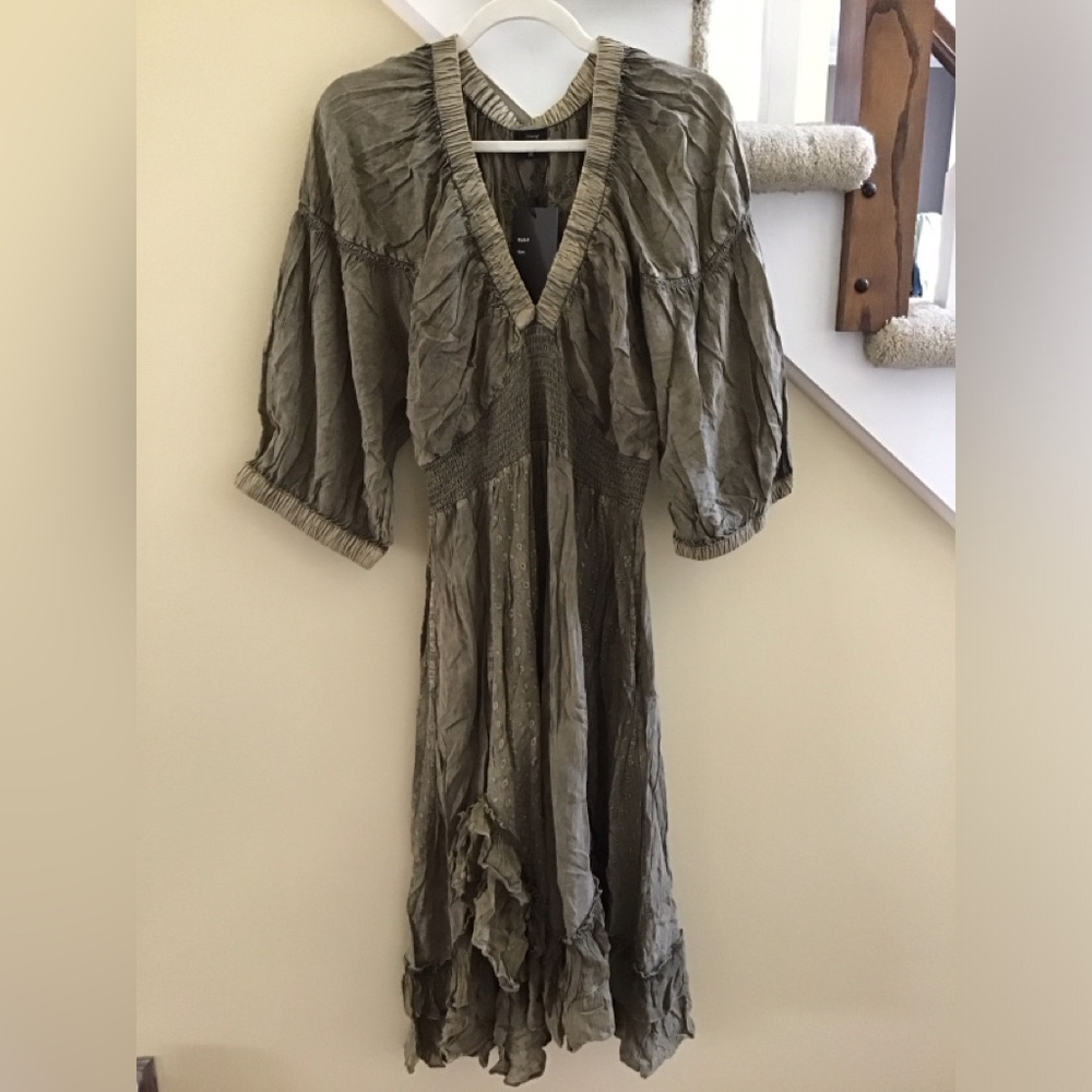 YOUNG THREADS NWT Dress Dark Olive Washed Embroidery Maxi Gauze Size XLarge